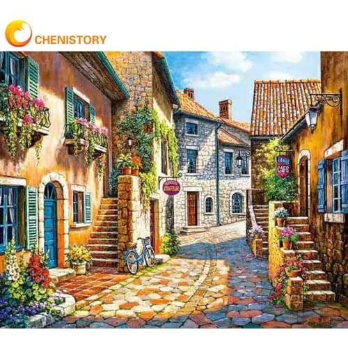 CHENISTORY Acrylic Painting By Numbers For Adults With Frame 60x75cm Town Scenery Modern Wall Art Picture By Numbers For Diy Gif