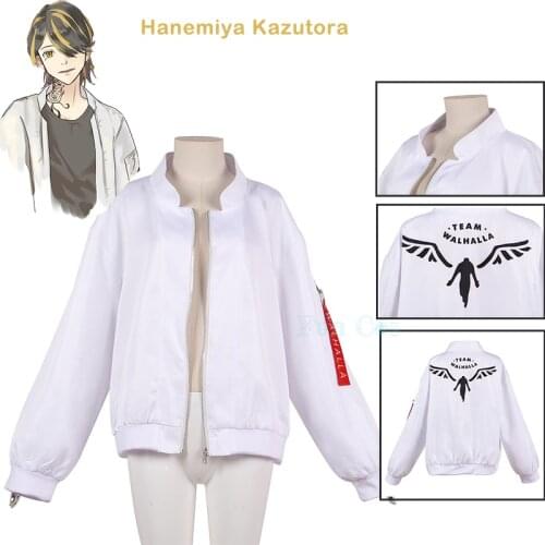 Tokyo Revengers Hanemiya Kazutora Cosplay Costumes White Coat Valhalla Uniform Baseball Coat Mikey Draken Halloween Kids Adults