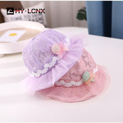 Summer New Cute Lace Bow Decoration Cotton Fisherman Hat Girl Fashion Outdoor Breathable Net Travel Sun Princess Hat