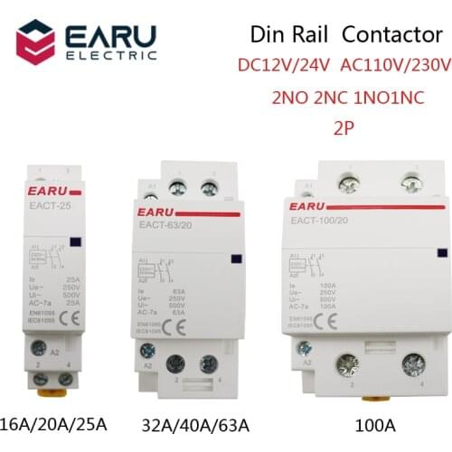 2P 16-100A AC 110V 220V 50/60Hz Din Rail Household AC Modular Contactor Switch Controller 2NO 2NC 1NO 1NC DIY Smart Home Hotel