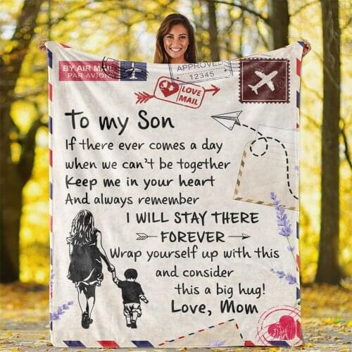 To My Son From Mom Letter Flannel Throw Blankets Double-sided Fleece Blanket