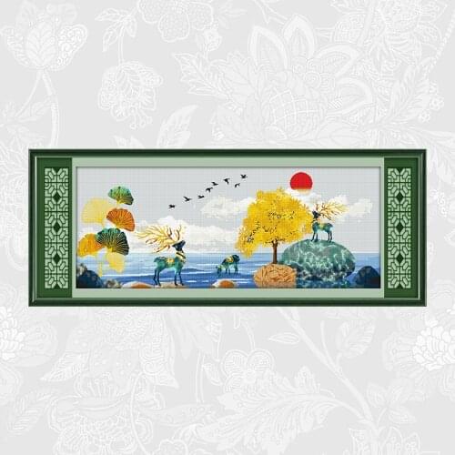 DIY Handwork Cross Stitch Kits 14CT 11CT Printed Canvas Fabric Lucky Deer Stays with You for A Lifetime Embroidery Needlework