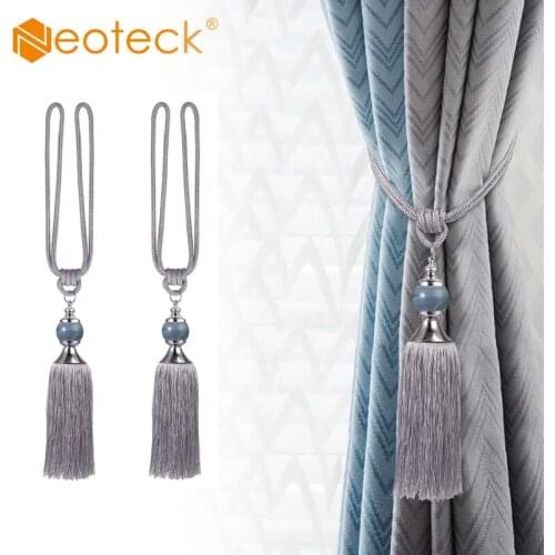 Neoteck 4 Pcs Acrylic Silver Curtain Holdbacks Rope Tie Backs Tassel Tiebacks Beaded Ball Decor Curtain Tiebacks