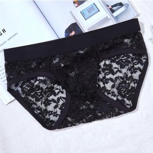 Underwear Men Brief Shorts Mens Underpants Ropa Interior Hombre Low Waist Lace Floral Breathable U Convex Briefs Size M-2XL