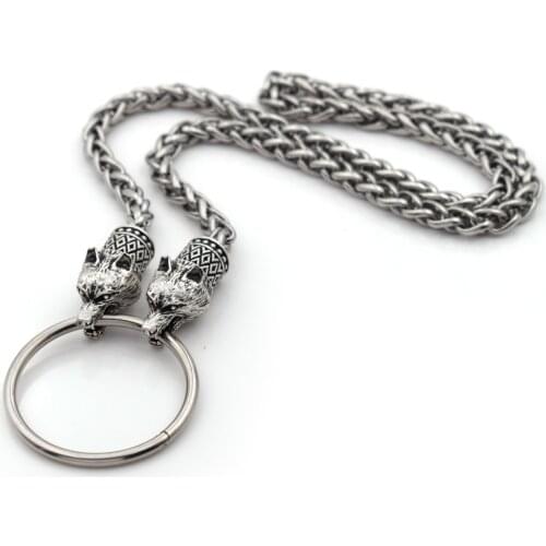 Viking Wolvers Necklace Traditional Vikings Jewelry Totem Stainless Steel Wolf Head Chain Diameter:6mm(0.23inch)