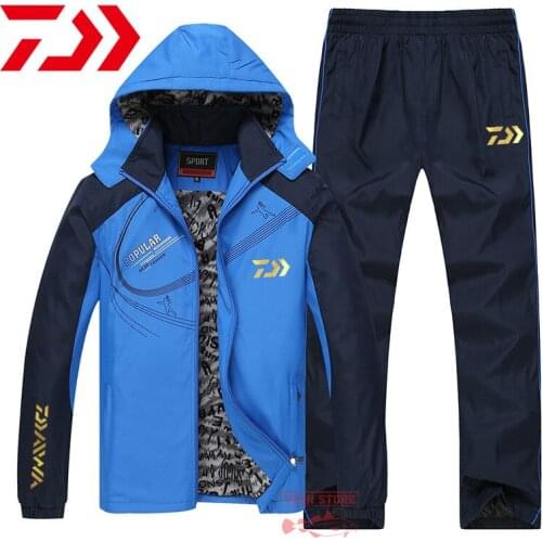 Daiwa Fishing Suit Men Women Autumn Winter Plus Velvet Fishing Clothing Hooded Sports Hiking Jacket Outdoor Fishing Wear Suit