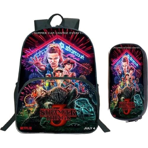 Stranger Things 2Pcs School Backpack Pencil Case boys girls Students School Shoulder Bags Teenagers Daily Use Rucksack Book Bags