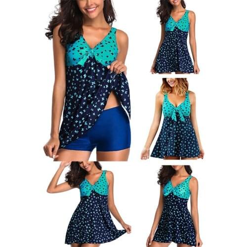 Sagace large size high waist conservative color matching butterfly print strap womens swimming skirt Two Piece Swimsuit Bathing