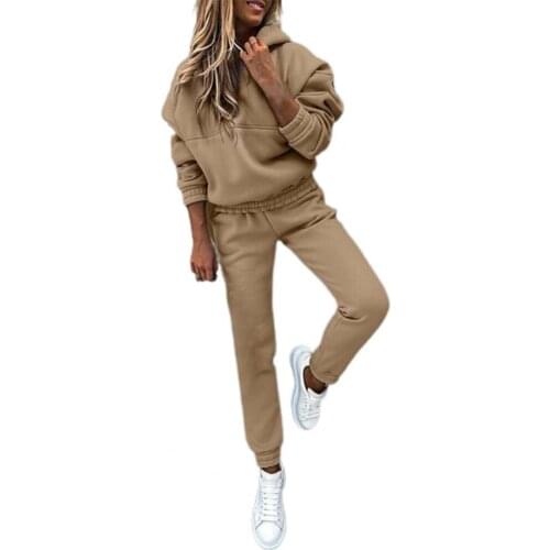 Tracksuit women 1 Set Popular Solid Color Warm Hoodie Trousers Women Hoodie Trousers Solid Color for Sports suit female