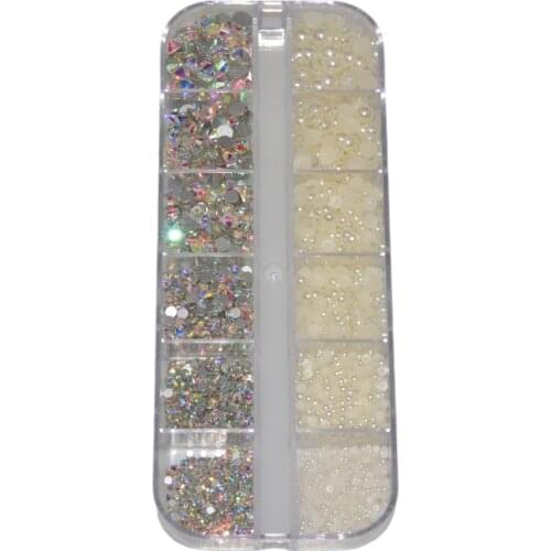 Hot Selling Mix Size Half Pearl Crystal AB Nail Rhinestones Super Shinny Glass For Nail Decoration