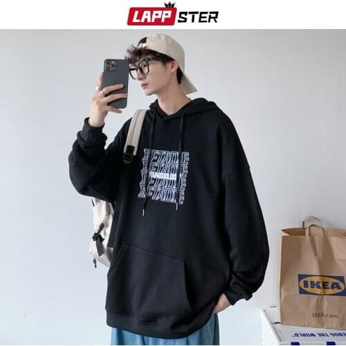 LAPPSTER Men Korean Fashion Harajuku Hooded Hoodies 2021 Mens Japanese Streetwear Oversized Hoodie Male Y2k Vintage Sweatshirts