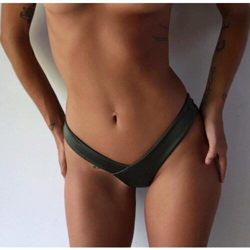 Sexy Womens Bikini Bottom Solid Color V Cheeky Panties Thong Ladies Underwear Bottom Summer Bathing Beachwear