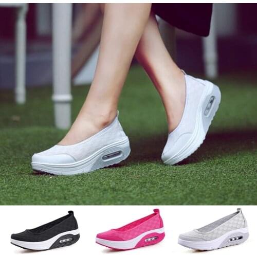 Fashion Womens Shake Breathable Mesh Shoes Slip-on Casual Platform Air Cushion Shoes