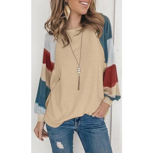 2021 New Style Striped Women Splicing Long Sleeve Top Women Loose Tee Shirts Spring Fashion Tops Female O-Neck Shirt