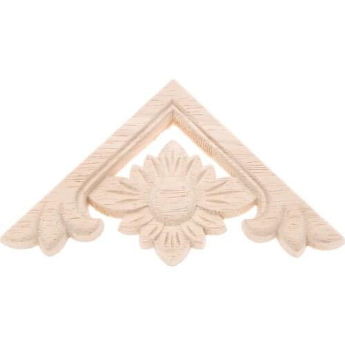 1Pc 9*9cm Wood Flower Carved Decal Corner Onlay Applique Frame Door Furniture Wall Unpainted For Home Cabinet Door Decor Crafts