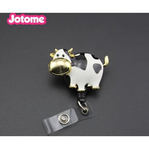 10pcs/lot wholesale High quality Enamel pasture Milk Cow Retractable id badge holder reel