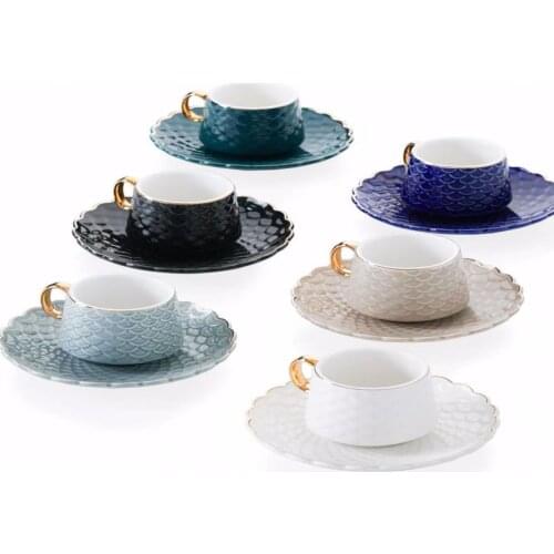 12 pcs Blue Coffee Cups Tea Set and Sauce Turkish Coffee Cup English Style Afternoon Tea Set Gift for Her Present for Girlfriend