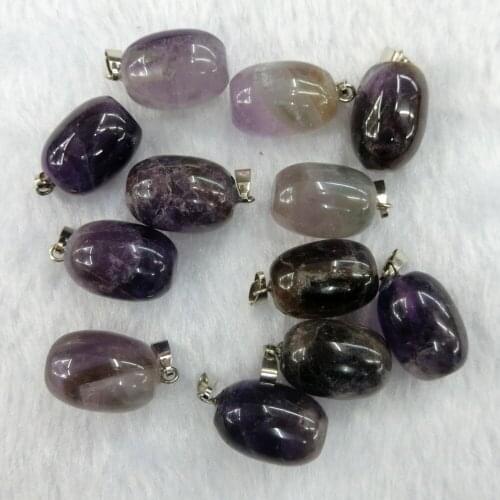 24pcs Natural Amethysts Stone Oval Round Beads Charms Hexagonal Treat Pillar Healing Reiki Point Pendant for Jewelry Making Free