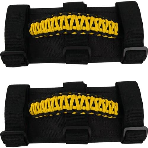 2X Roll Bar Grip 3 Straps and Woven Handles Paracord Grab for Jeep Wrangler YJ CJ TJ JK JKU JL JLU (Yellow Style)
