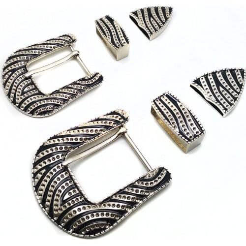 32mm 40mm metal belt buckle high quality carved stripe 3 pcs/set Pin Buckles leather craft for women mens belt Jeans Decoration