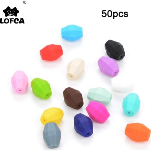 LOFCA 50pcs Baby Oak Barrel Teething Beads Geometric Shape Silicone Beads Food Grade BPA Free Baby Teething Chewable Chain DIY
