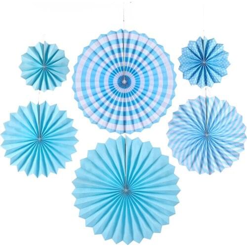 6pcs /Set Mixed Size Wheel Paper Fan Hanging Paper Fan for Wedding Birthday Party Home Decoration Kindergarten Store Decor