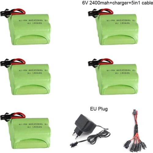 2400mAh 6V Battery with Charger 5in1 cable for Remote Controul toys cars boat gun lighting secuity faclities 6v NiMH battery