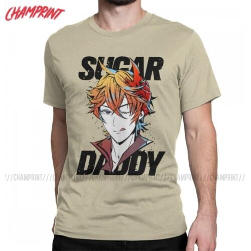 Zhongli Sugar Daddy Genshin Impact T Shirts Mens Cotton Casual T-Shirt O Neck Game Anime Tees Short Sleeve Tops Plus Size