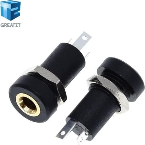 GREATZT 10PCS 3.5mm Audio Socket 4 Pole Black Panel Mount Gold Plated With Nuts Headphone Socket