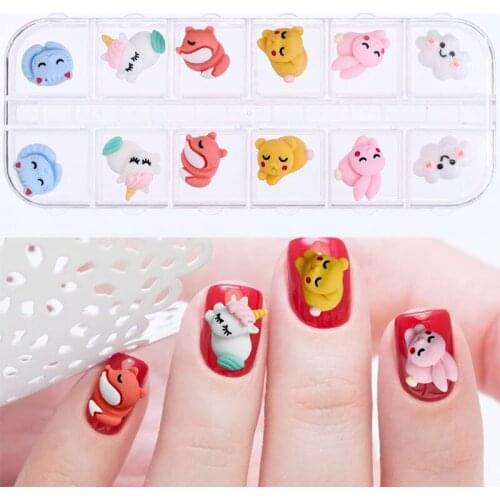 12Grids/Box Cartoon Nail Art Decoration DIY Japanese/Korea Style Mix Shape Animal/Fruit/Ice Cream/Girl Resin Nail Art Charms