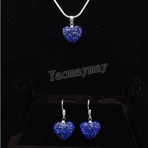 Heart Shape Rhinestone Jewelry Set Blue Crystal Earrings And Necklace 5 Sets Wholesale Free Shipping