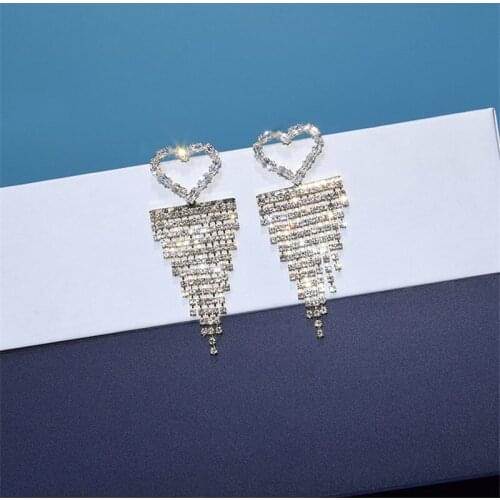 Korean Heart Zircon Tassel Earrings For Women Girls Fashion Temperament Chic Earings Jewelry Bijoux Wholesale
