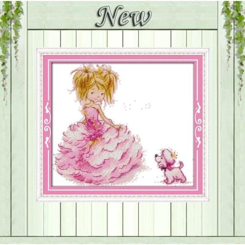The little princess and little dog cartoon counted printed on canvas DMC 11CT 14CT kits Cross Stitch embroidery needlework Sets