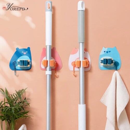 OYOREFD Cute Wall Mounted Broom Holder Cartoon Mop Holder Home Multi-function Tools Hanging Fixed Clip Cleaning Tools Organizer