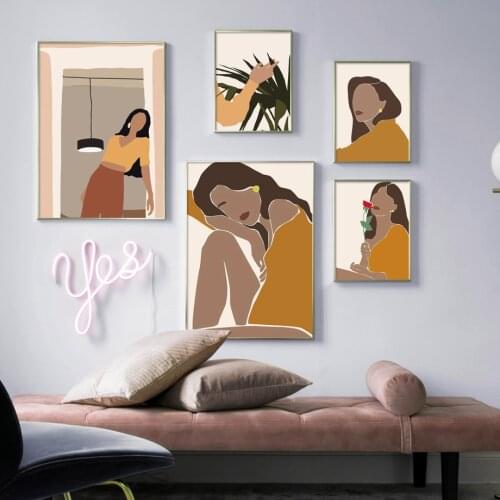 Fashion Girl Flower Leaf Vintage Poster Wall Art Canvas Painting Abstract Nordic Posters And Prints Home Decoration Pictures