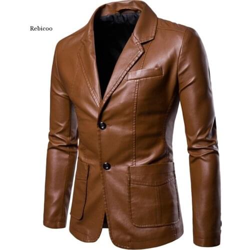 Leather Jacket Men Spring and Autumn New Mens Fashion Pu Leather Jacket Suit Collar Slim Casual Mens Leather Jacket