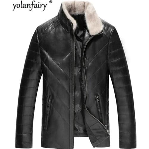 Mens Leather Jacket Winter Jacket Men Genuine Sheepskin Coat for Men Mink Fur Collar Down Jackets Plus Size LSY088381 MY1650