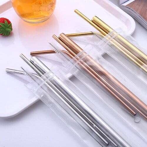 304 Stainless Steel Straw Set Food Grade Color Plated Environmental Protection Metal Straw Bar Tool Accessories