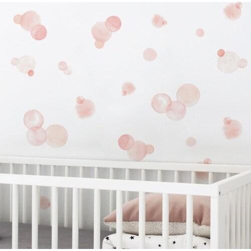 Watercolor Pink Polka Dot Wall Sticker Home Childrens Room Baby Bedroom Party Decoration Wall Decal Vinyl Wallpaper Sticker