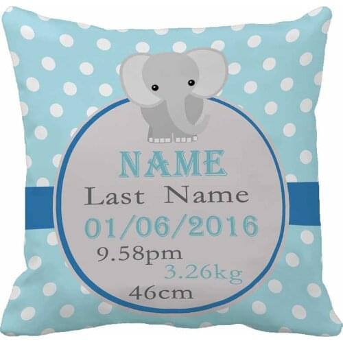 Custom Birth Data Printing Elephant Throw Pillow Case Decorative Cushion Cover Pillowcase Cute Birthday Gift By Lvsure