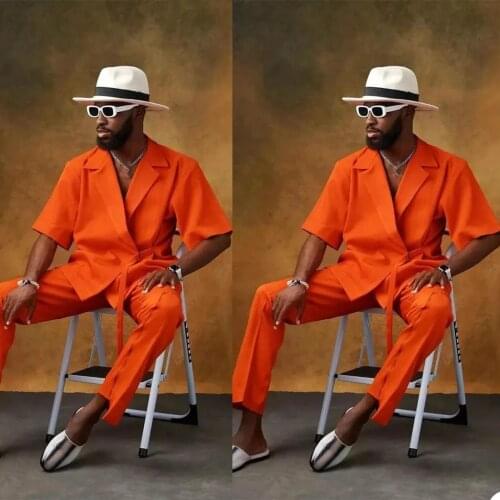 New Arrival Bright Orange Men Suits Prom Terno Masculino Groom Wedding Slim Fit Costume Homme Blazer 2 Pcs (Jacket+Short Pants)