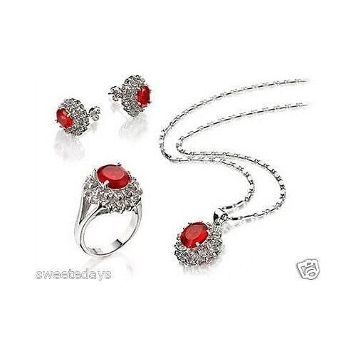 New Style Hot sale********Red Cubic Zirconia stone Crystal Pendant Necklace Earrings Ring Fashion Wedding Party Jewellery