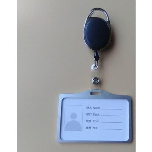 Employees Card Case Aluminum Alloy Work Card Holder with Black Retractable Badge Reel Company Staff Teachers Workers ID Card