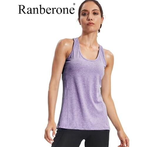 Ranberone Running Yoga Sports Vest Womens Sleeveless Quick Dry Breathable Gym Shirt Breathable Fitness Sport Clothing Plus Size