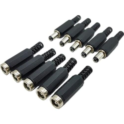 5pcs DC Power Jack Plugs 5.5x2.1mm Male Female Socket Adapter Connectors For DIY Projects Disassembly Female Male Plug