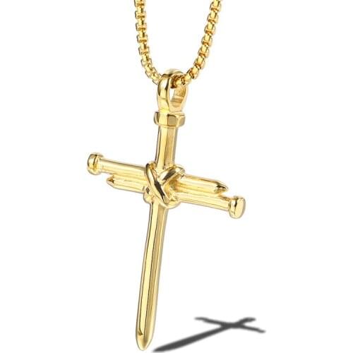 RIR Fashion Iron nail Shape Cross Pendant Necklace Gold Stainless Steel Minimalist Cross Necklaces For Women & Men Gifts