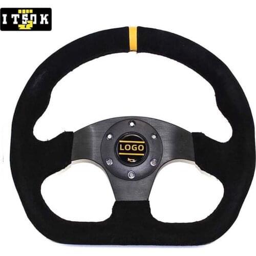 OM D-Shape Steering Wheels Suede Black JDM Modified Racing 13 Inch 325mm Flat Drift Universal Car Sport Simulated Game With Logo