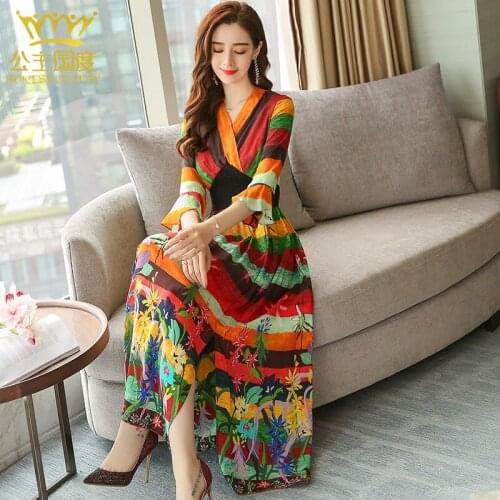 Silk Summer Boho 200% Floral Midi Dresses Plus Size Elegant Dress for Women V Neck 2020 Vestidos ZS96A Pph422