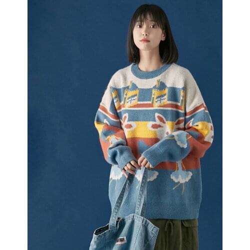 Cartoon Embroidery Harakuju Sweaters Women 2021 Winter Warm Kawaii Knitted Pullover Sweet Style Ladies Cute Soft Knitwear