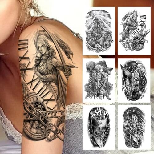 Compass Warrior Temporary Tattoo For Women Men Adult Kids Black Demon Clown Tattoos Sticker Fake Large Waterproof Tatoos Paste